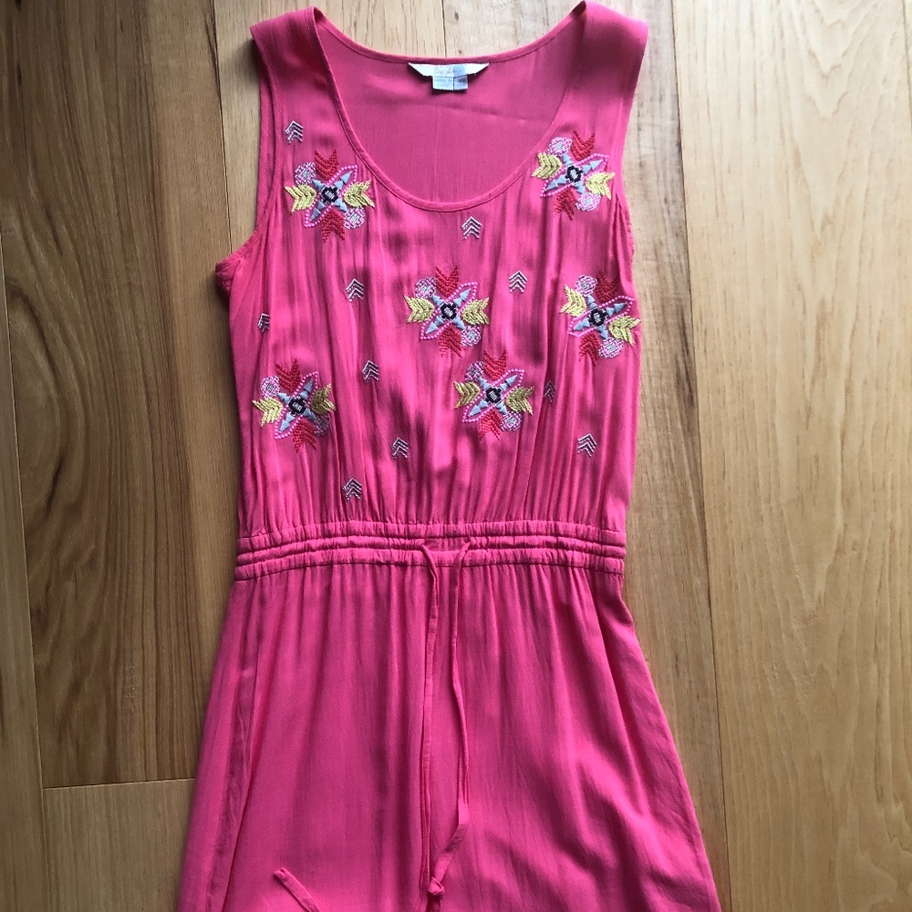 Boden Pink Sleeveless Mini Dress with Yellow & White Embroidery